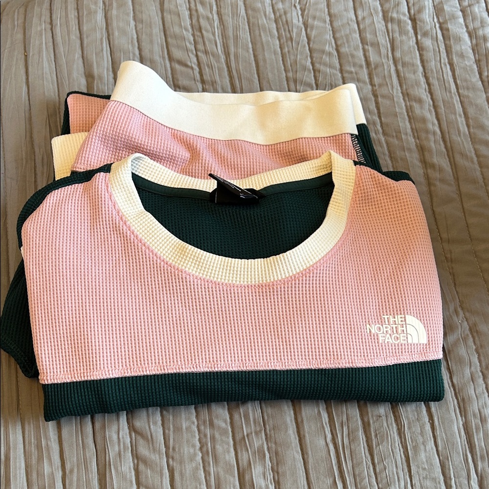 The North Face women waffle Pink and Green pajama set